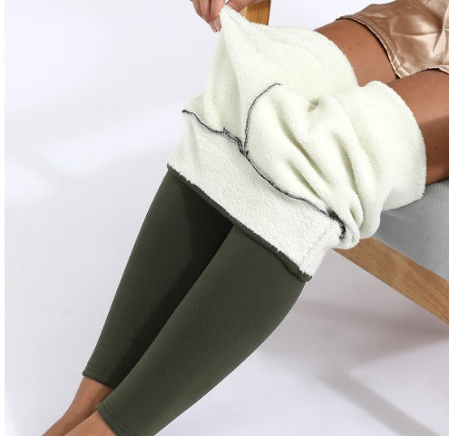 Women's full-length fleece leggings with high-rise waistband and contrasting lining