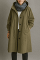 Women's hooded button-front trench coat with pockets