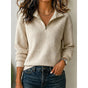 Women's textured quarter-zip sweatshirt with spread collar and ribbed trim