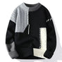 Unisex patchwork crew neck sweater with long sleeves and textured cable panels