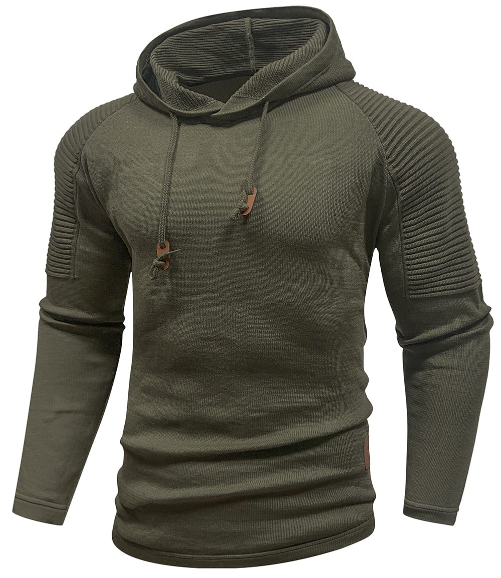 Men's hooded sweatshirt with long sleeves and ribbed shoulder panels