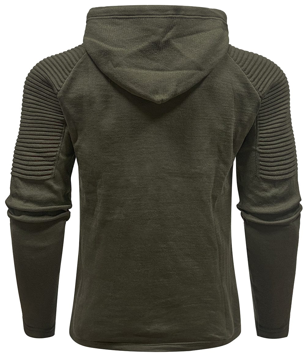 Men's hooded sweatshirt with long sleeves and ribbed shoulder panels