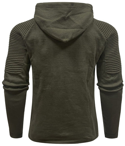 Men's hooded sweatshirt with long sleeves and ribbed shoulder panels