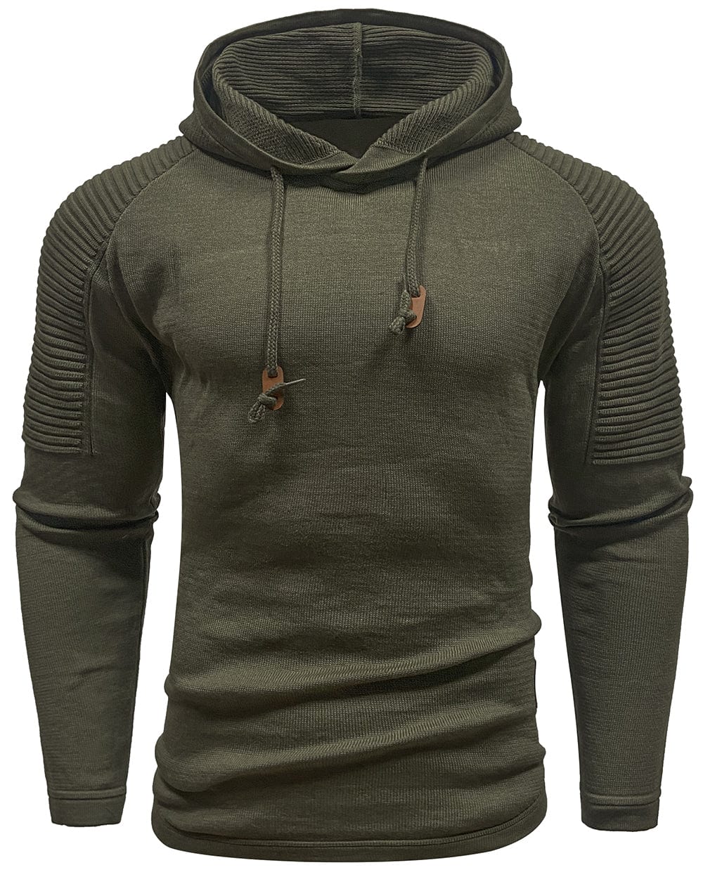 Men's hooded sweatshirt with long sleeves and ribbed shoulder panels