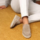 Men's plain slip-on loafers with rounded moc toes and contrast soles
