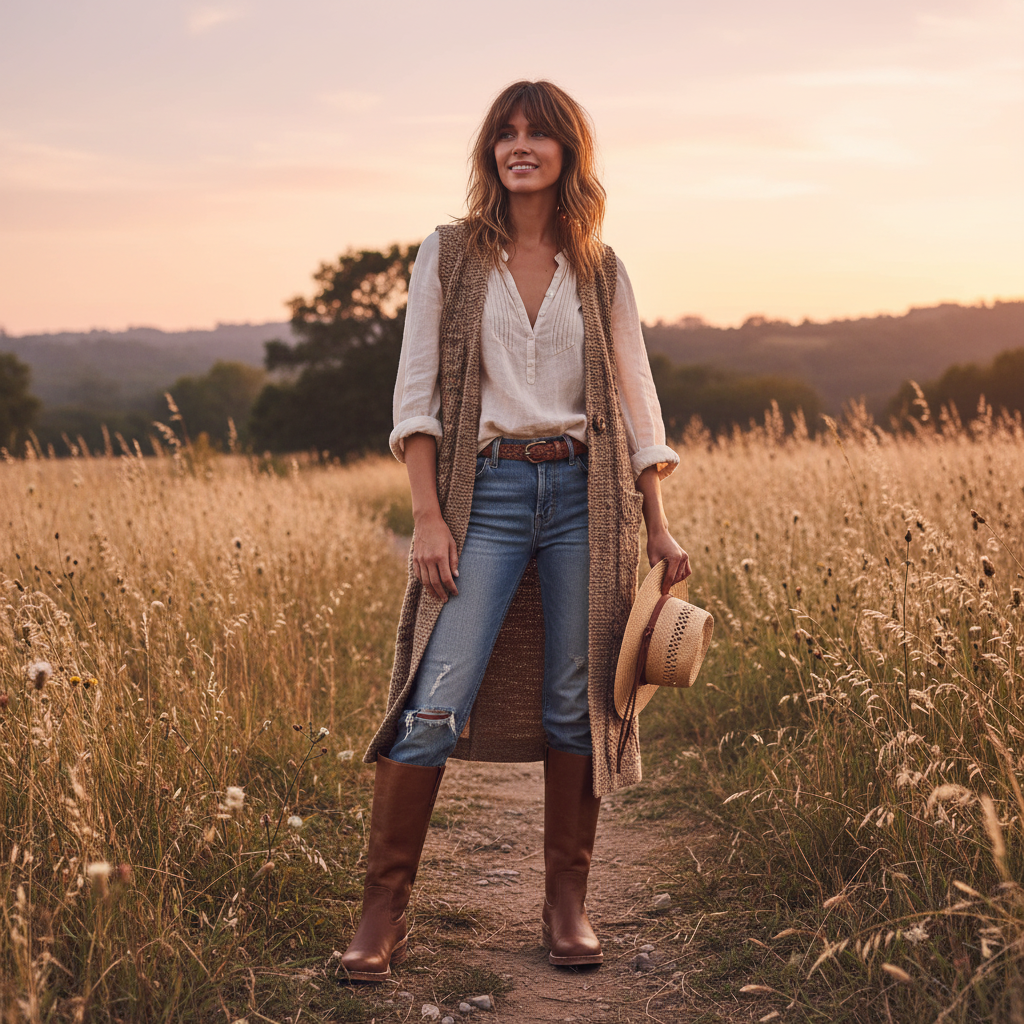 Women's knee-high boots with smooth panels, round toes and low block heels