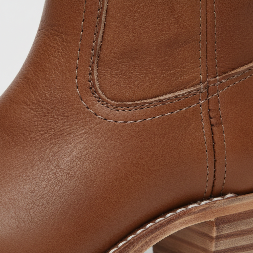 Women's knee-high boots with smooth panels, round toes and low block heels