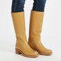 Women's knee-high boots with smooth panels, round toes and low block heels