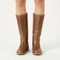 Women's knee-high boots with smooth panels, round toes and low block heels