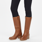Women's knee-high boots with smooth panels, round toes and low block heels