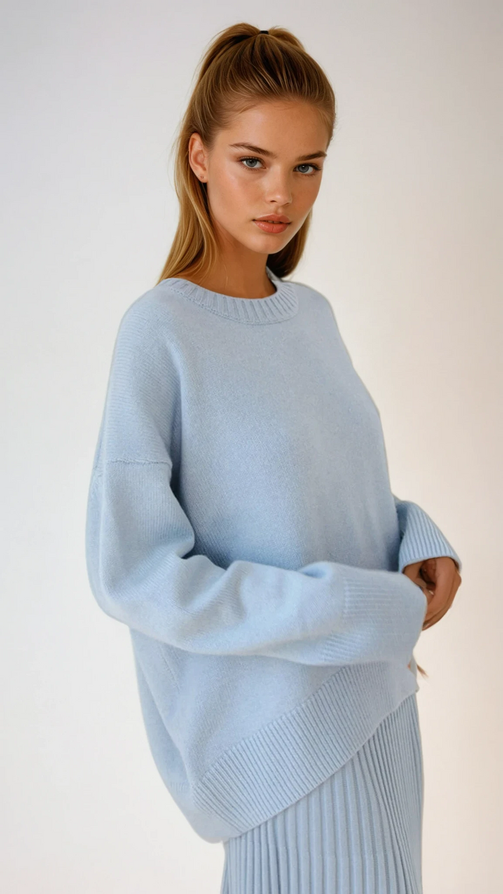 Women's oversized crewneck knit sweater with long sleeves