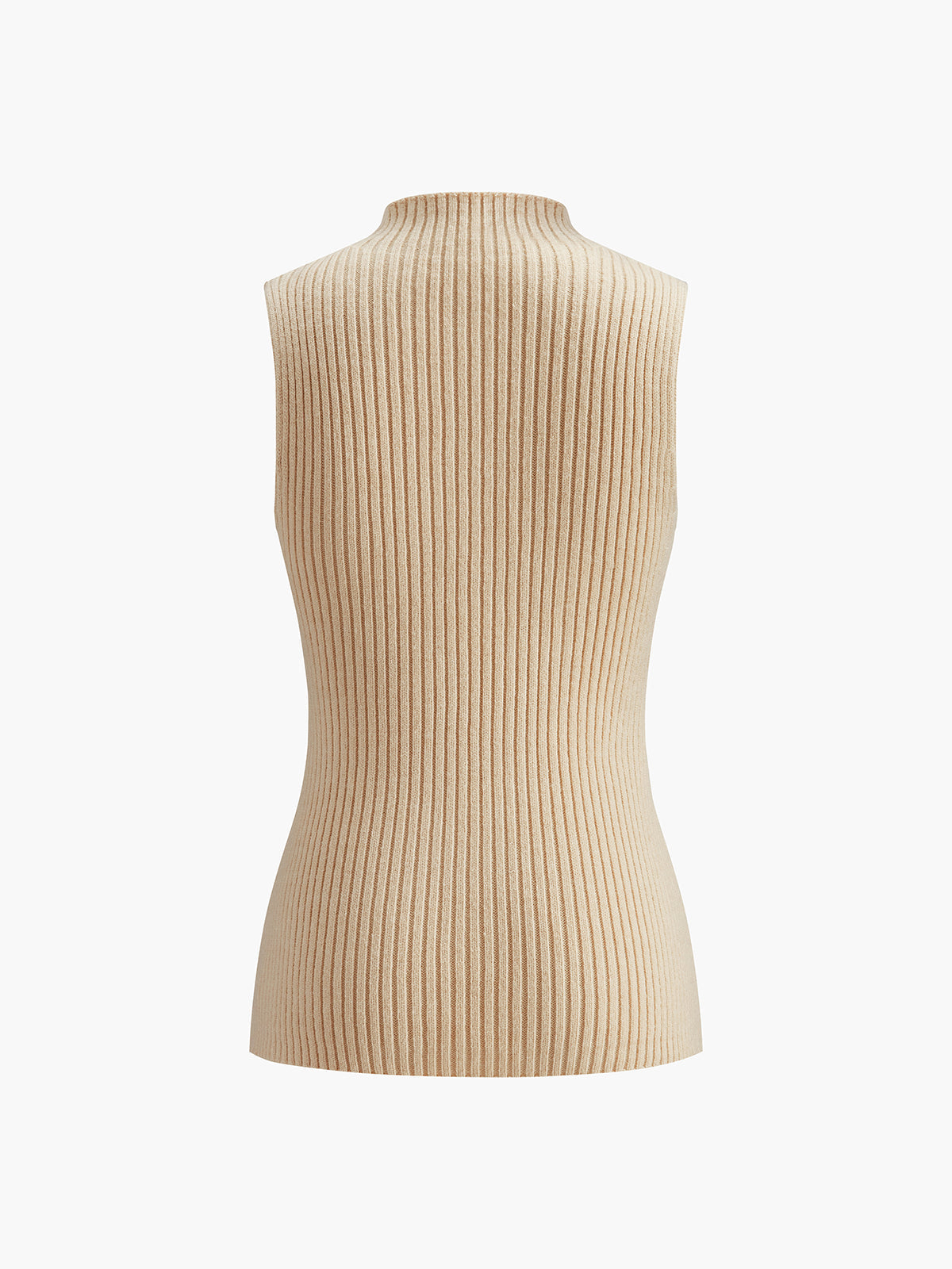 Women's ribbed sleeveless knit top with mock neckline and fitted shape