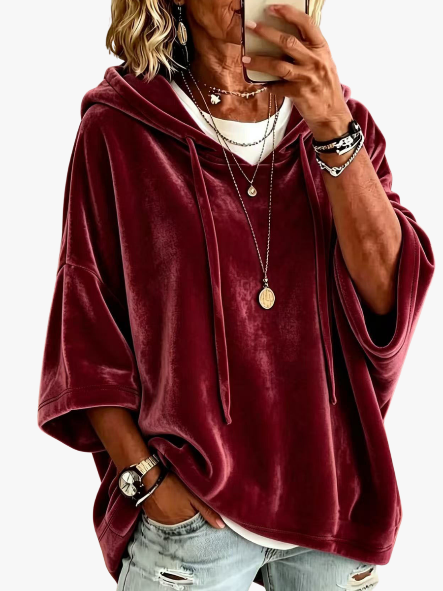 Women's oversized hoodie with drawstring hood and wide sleeves