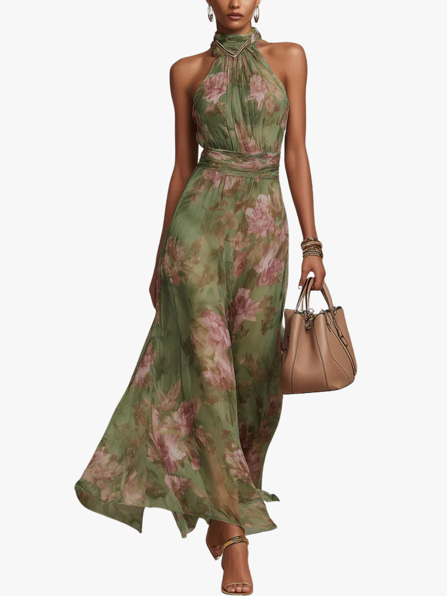 Women's Halter-Neck Dress — Defined-Waist Flowing Elegant Summer Dress