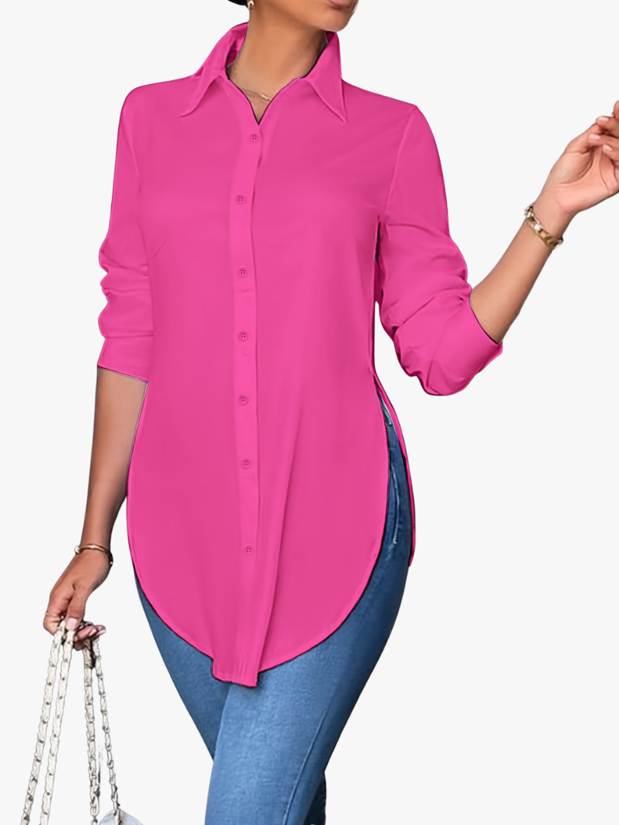 Women's Button-Up Blouse — Lapel Collar Long Sleeve Office Blouse