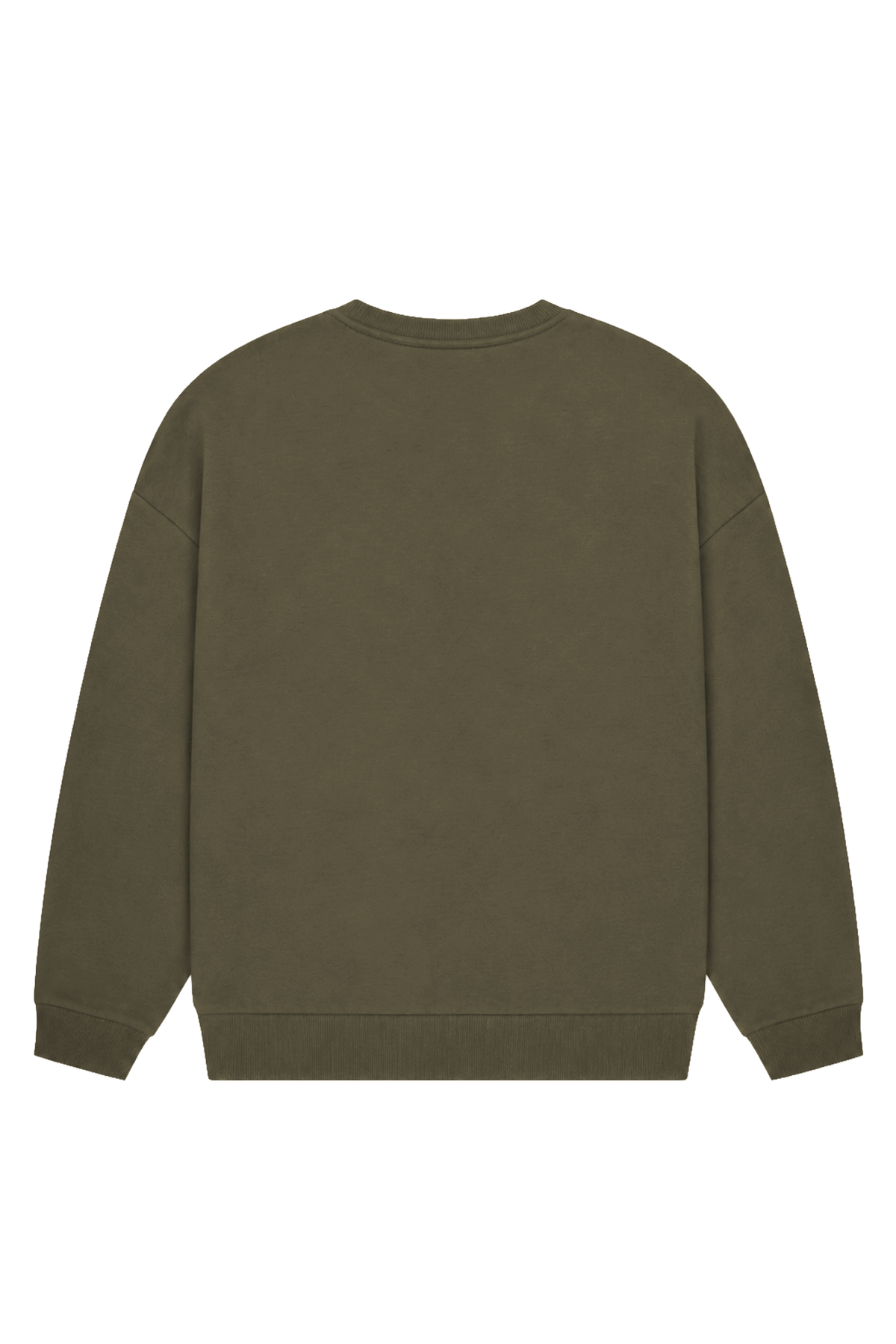 Women's green crewneck sweatshirt with raised chest logo and ribbed trims