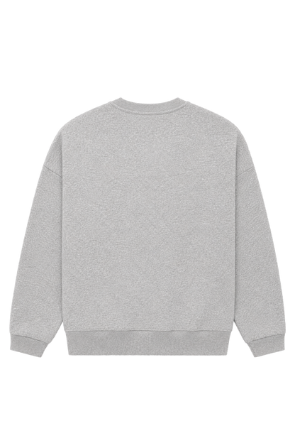 Women's gray crewneck sweatshirt with pink chest logo
