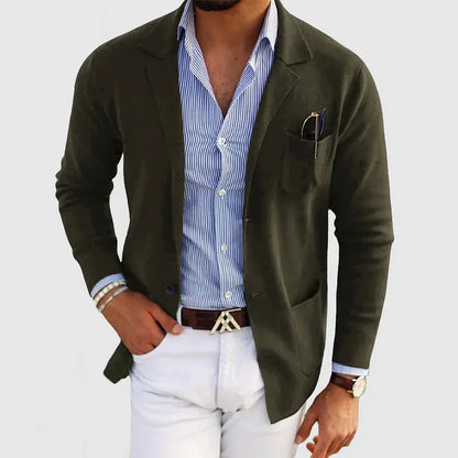 Men's textured blazer with notched lapels, long sleeves and front pockets