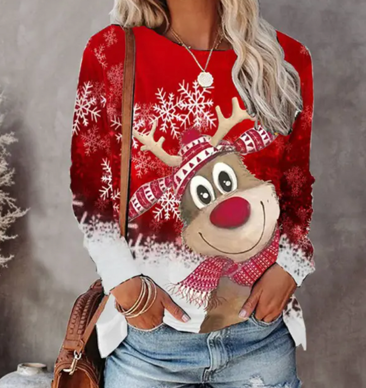 Women's Christmas reindeer sweater with snowflake motifs