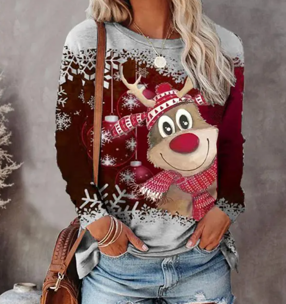 Women's Christmas reindeer sweater with snowflake motifs