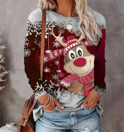 Women's Christmas reindeer sweater with snowflake motifs