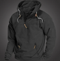 Men's quarter zip hoodie with drawstring hood and front pockets