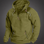 Men's quarter zip hoodie with drawstring hood and front pockets