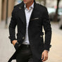 Men's long double-breasted trench coat with shoulder epaulettes and zip chest pocket