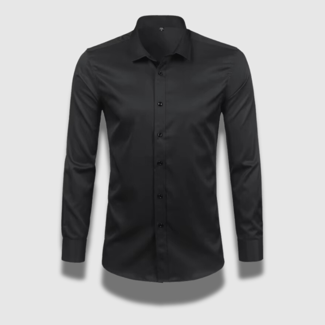 Men's long-sleeve solid shirt with pointed collar and button front