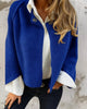 Women's cropped button-front jacket with stand collar and long sleeves
