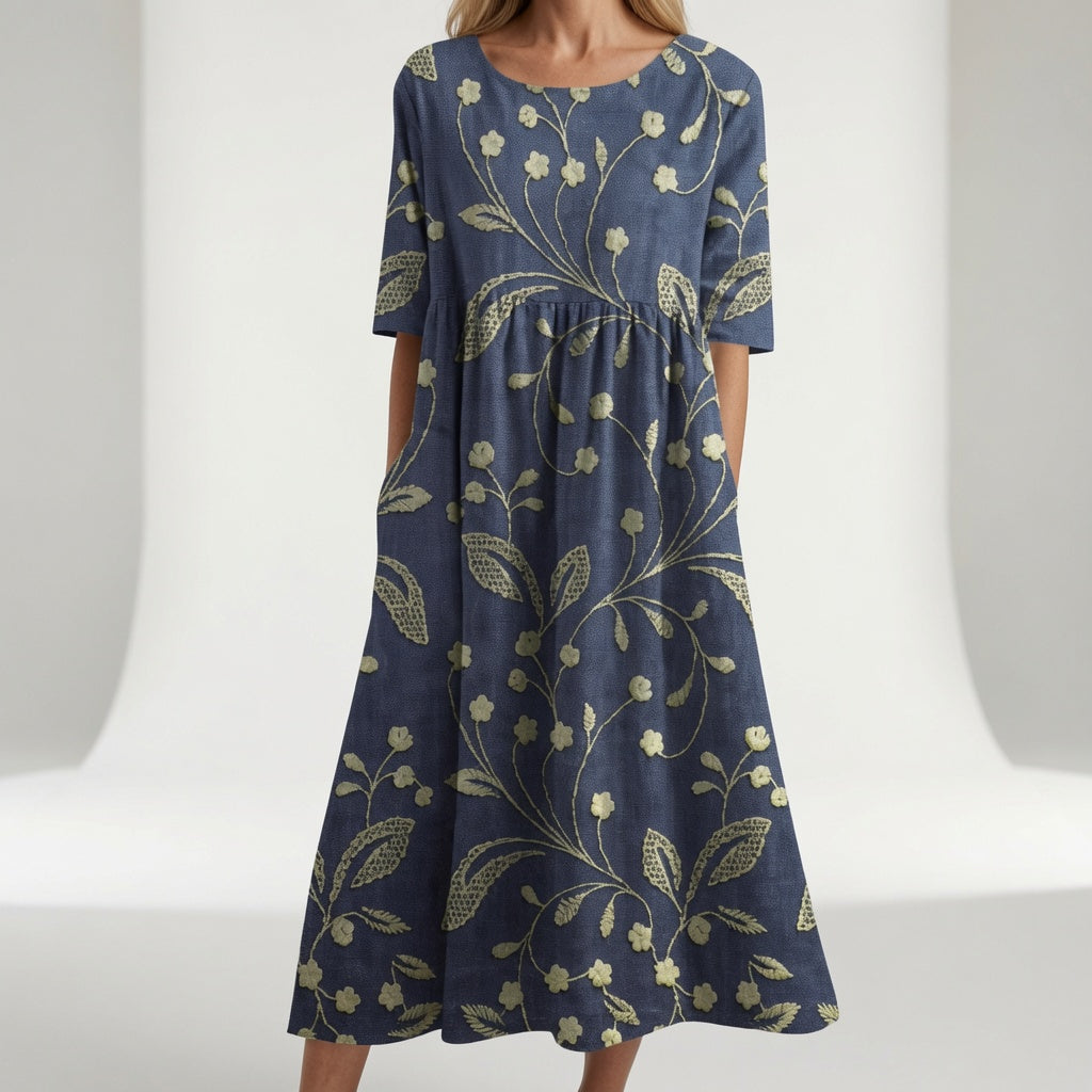 Women's Floral Print Maxi Dress — V-Neck Flowing Summer Maxi Dress