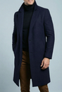 Men's structured long coat with notched lapels and button fastening