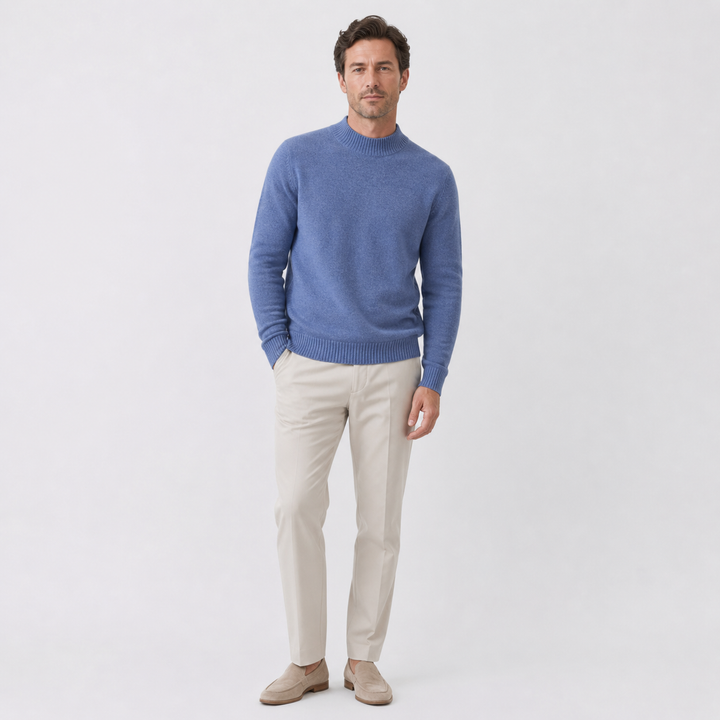 Men's plain turtleneck sweater with ribbed trims and long sleeves