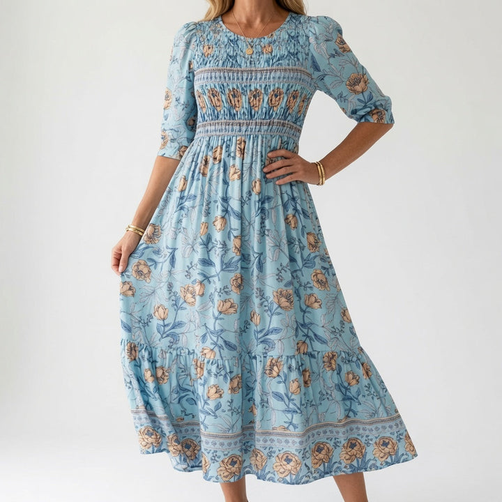 Women's Floral Print Maxi Dress — V-Neck Flowing Summer Maxi Dress