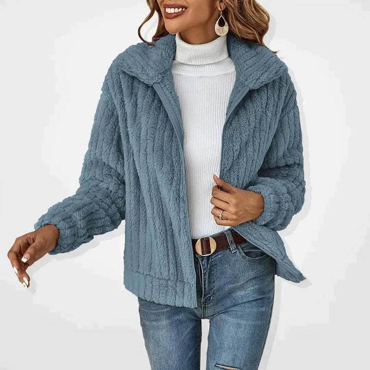 Women's textured hooded fleece jacket with full zip
