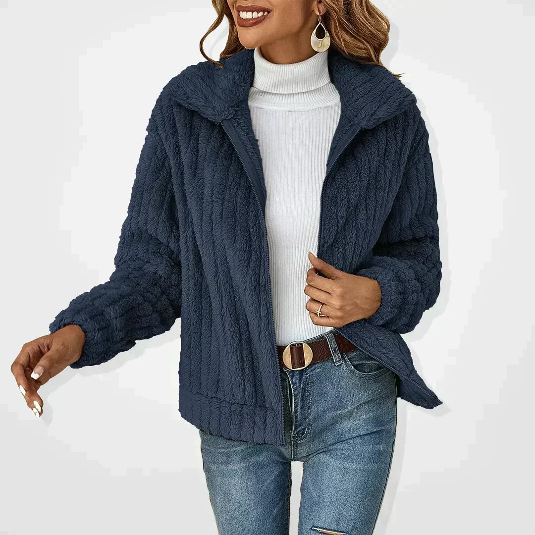 Women's textured hooded fleece jacket with full zip