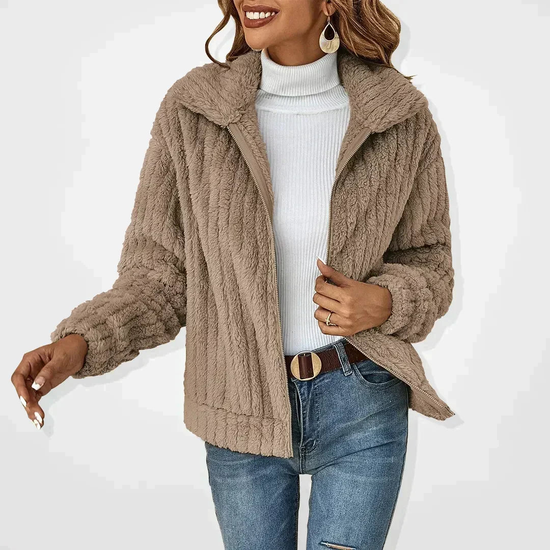 Women's textured hooded fleece jacket with full zip