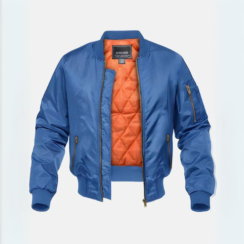 Men's quilted bomber jacket with zip front, stand collar and multiple zipped pockets