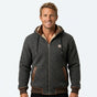 Men's quilted hooded jacket with teddy lining, zip front and ribbed trims