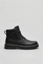 Men's lace-up ankle boot with chunky lug sole, round toe and rear pull tab