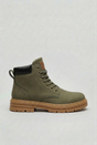 Men's lace-up ankle boot with chunky lug sole, round toe and rear pull tab