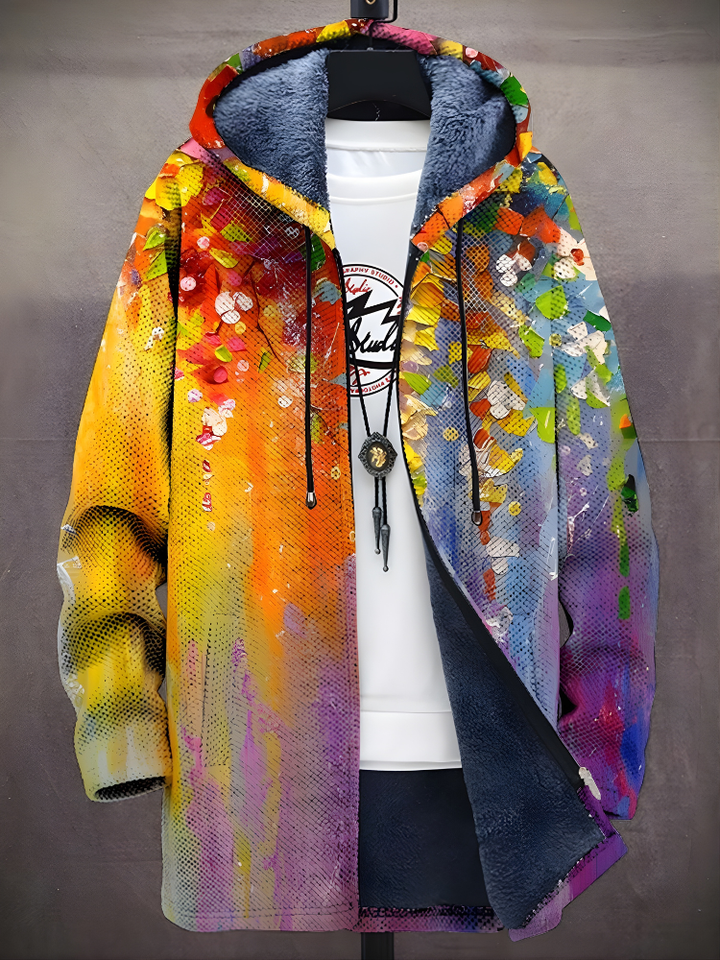 Multicolor abstract art print zip-up hoodie with hood