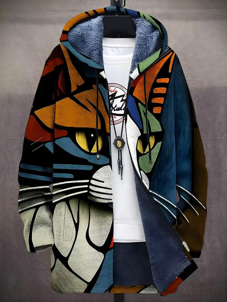 Multicolor abstract art print zip-up hoodie with hood
