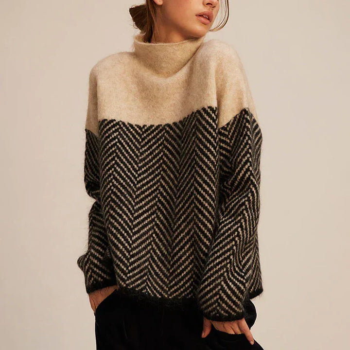 Women's herringbone turtleneck sweater with long sleeves