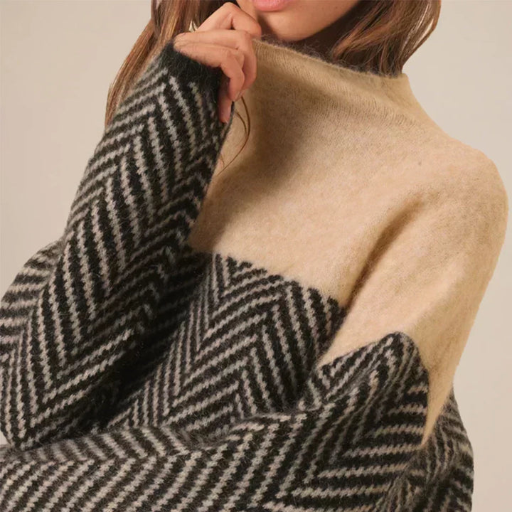 Women's herringbone turtleneck sweater with long sleeves