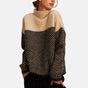 Women's herringbone sweater with high cowl collar
