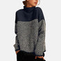 Women's herringbone sweater with high cowl collar