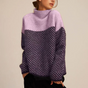Women's herringbone turtleneck sweater with long sleeves