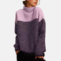 Women's herringbone sweater with high cowl collar
