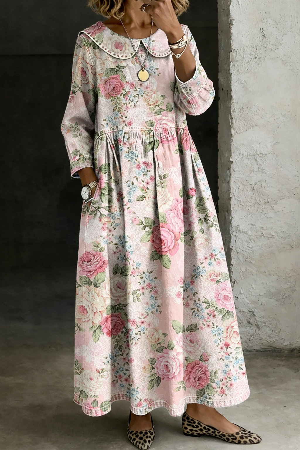 Brielle Floral Collar Denim Dress 0